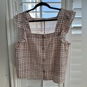 Plaid Ruffle Sleeve Top